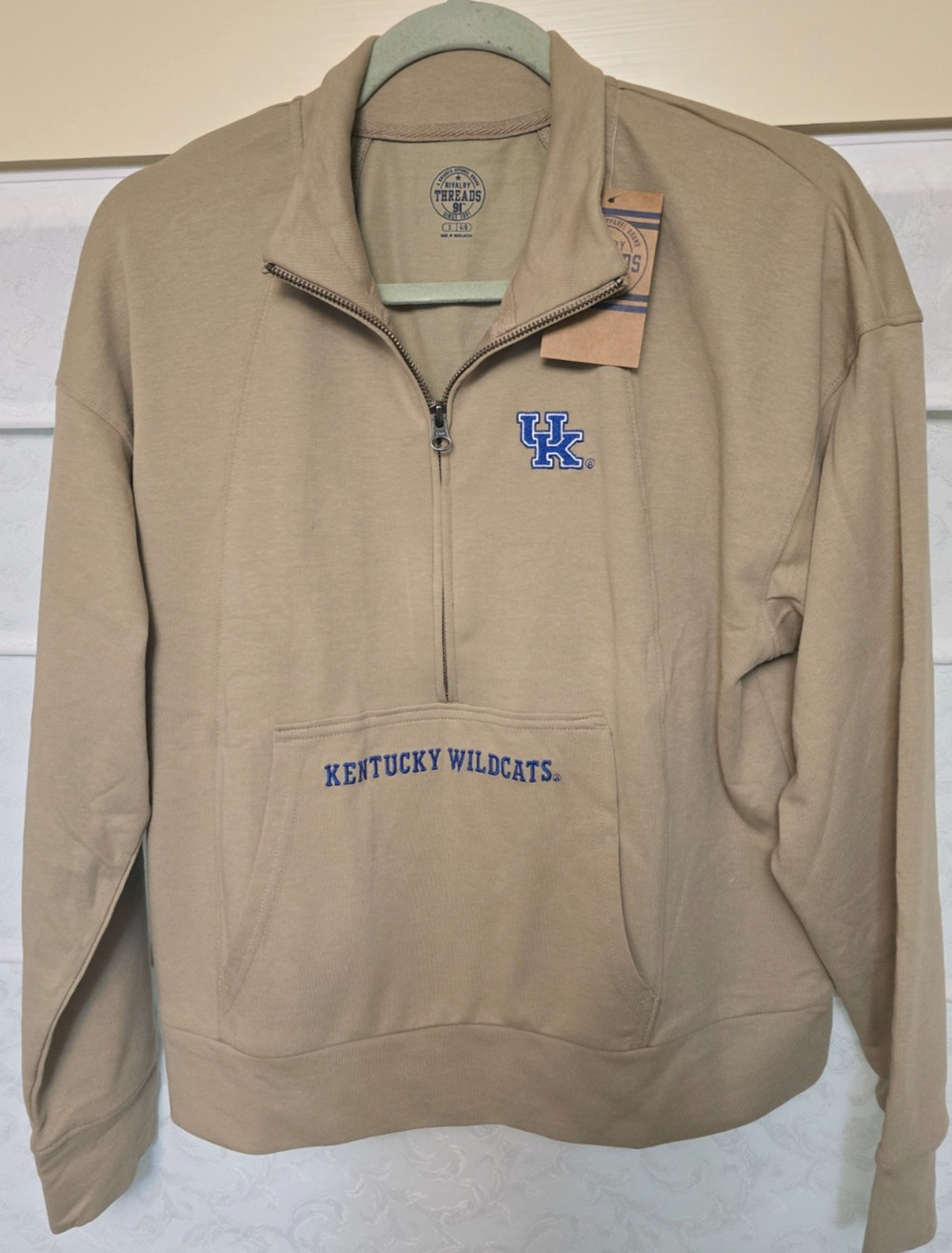 Kentucky Wildcats Pullover Sweatshirt Womens S 4/6 Tan Quarter Zip NWT UK NEW